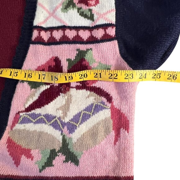 Embroidered by Hand Vintage Christmas Cardigan Grandma Pink Oversized Large - Picture 9 of 13